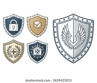 shield icon set protect shield security line icon
