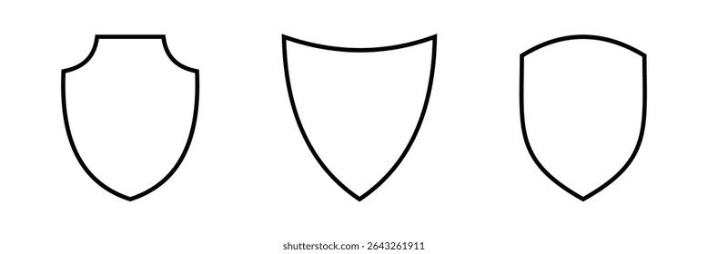 Shield icon set. Protect shield security line icons. Badge quality symbol, sign, logo or emblem.