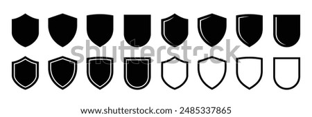 Shield icon set. Protect shield security line icons. Badge quality symbol, sign, logo or emblem.