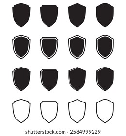 Shield icon set. Protect shield silhouette and outline icons. security Badge quality symbol, Shields symbols or sign, logo or emblem