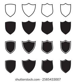 Shield icon set. Protect shield silhouette and outline icons. security Badge quality symbol, Shields symbols or sign, logo or emblem