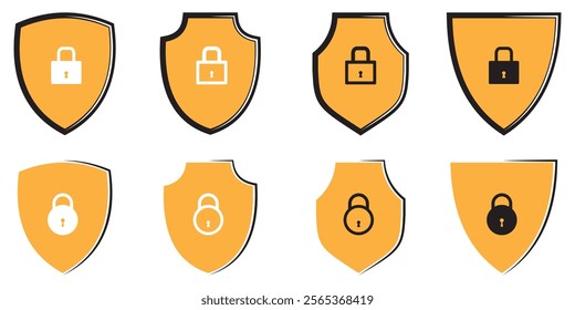 Shield icon set. Protection confirmed icons, Vector icons, check mark and padlock. Editable Stroke. Pixel Perfect eps 10