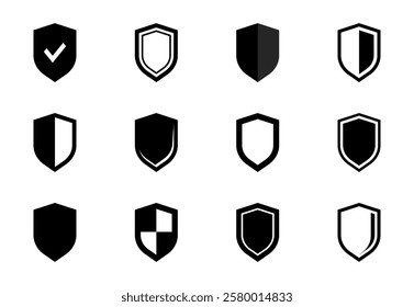 Shield icon set. Protection icon. Safety shield icon. Different shields icons. Vector illustration.