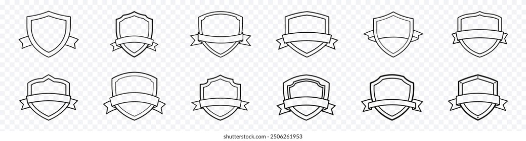 Schild-Symbol-Set, Schild-Symbol-Set, Schutz, Sicherheits-Symbol, Vektorgrafik, Unterschiedliche Schild-Symbole setzen, Schild-Zeichen schützen. Schilder schützen verschiedene Schilde Symbol Sammlung, Schild Ribbone Symbole