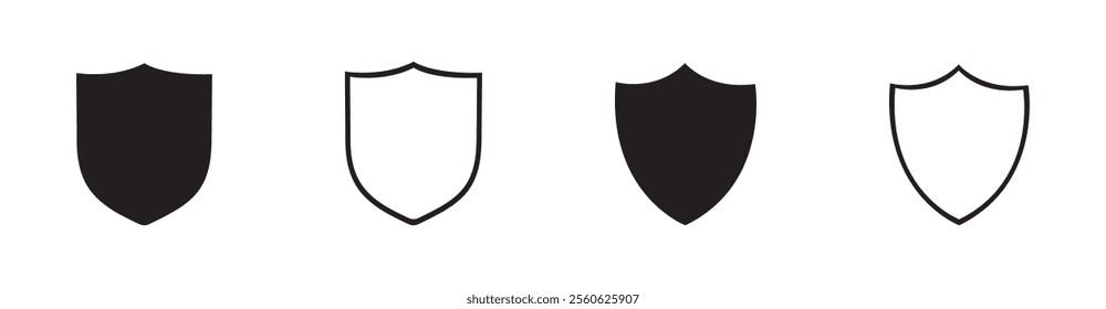 Shield icon set. Protection shield security line icons. Black knight award contours and linear signs. Shield icon silhouette isolated.