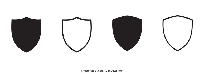 Shield icon set. Protection shield security line icons. Black knight award contours and linear signs. Shield icon silhouette isolated.