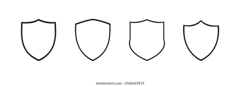 Shield icon set. Protection shield security line icons. Black knight award contours and linear signs. Shield icon silhouette isolated.