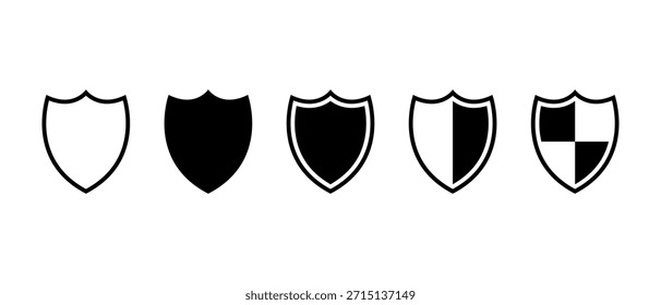 Ícone de escudo definido. Símbolo de segurança de proteção. Defesa, coleção de distintivos de blindagem