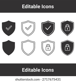 Conjunto de iconos de escudo que representa la protección, la seguridad y la seguridad con símbolos de marca de verificación y candado