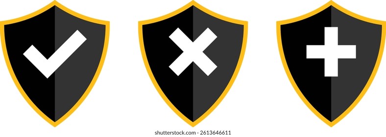 Shield icon set. safety health shield. Protect security symbol. Health protection. plus sign. cross sign symbol
