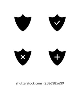 Shield icon set. Security icon set. Approve, Cross and Add shield icon.