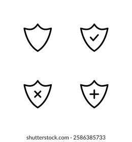 Shield icon set. Security icon set. Approve, Cross and Add shield icon.