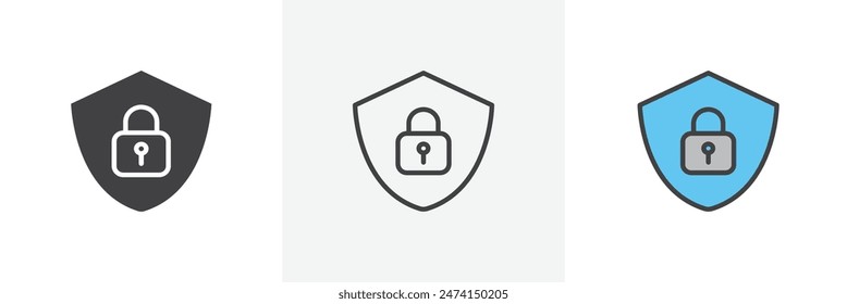 Shield icon set. Security and protection vector symbol. Defense icon.