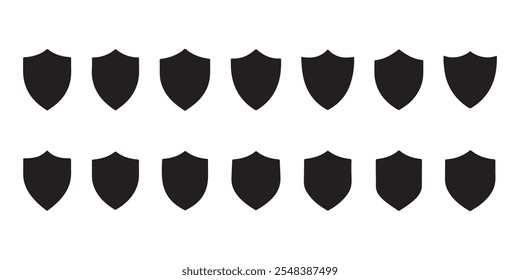 Shield icon set silhouette vector style on white background. Shield, guard icon isolated. Stencil-filled flat sign. Vector stock illustration. EPS 10