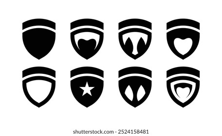 Shield Icon Set with Various Symbols for Protection, Security, and Safety vector illustration