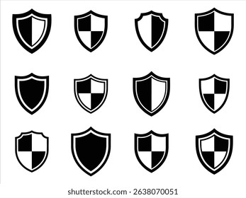 shield icon set vector silhouette on white background.	
