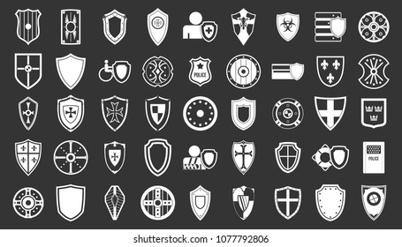 Shield icon set vector white isolated on grey background 