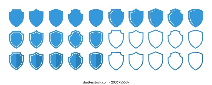Shield icon set in vintage style. Protect shield security vector icons. Badge quality symbol, sign, logo, emblem. Protection design template. Vector illustration.