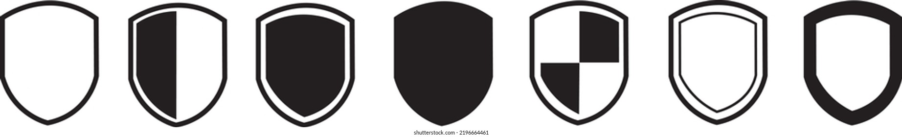 Shield icon set in vintage style. Protect shield security icons. Badge quality symbol, sign, logo, emblem. Vector 