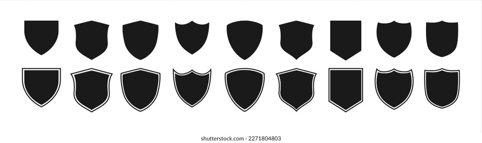 Shield icon set in vintage style. Protect shield security line icons. Badge quality symbol, sign, logo or emblem. Vector illustration 10 eps.