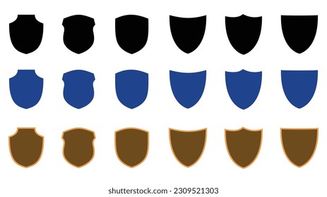 Shield icon set in vintage style. Protect shield security line icons. Badge quality symbol, sign, logo or emblem.