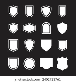 Shield icon set in vintage style. Protect shield security line icons. Badge quality symbol, sign, logo or emblem.