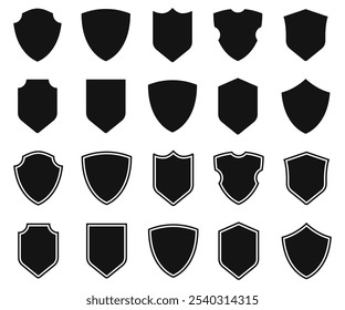 Shield icon set in vintage style. Protect shield security line icons. Set of vintage label and badges shape collections. Different shields in black for your design. Vector illustration