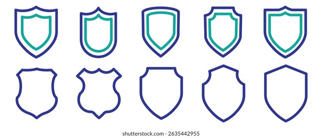 Conjunto de iconos de escudo en estilo vintage. Proteger los iconos de la línea de seguridad del escudo. Insignia símbolo de calidad, signo, logotipo o emblema. Ilustración vectorial. ilustración. Vector de stock.