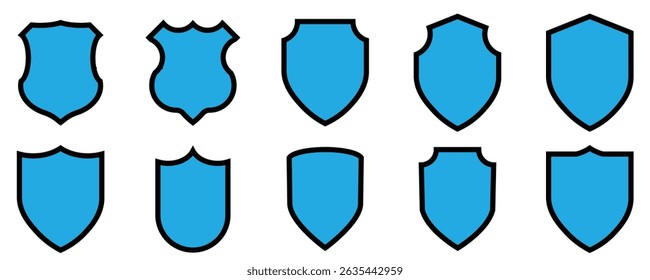Shield icon set in vintage style. Protect shield security line icons. Badge quality symbol, sign, logo or emblem. Vector illustration. illustration. stock vector.