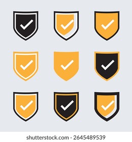 Shield icoon in vintage stijl. Bescherm de pictogrammen van de beveiligingslijn van het schild. Badge kwaliteit symbool, teken, logo of embleem. 