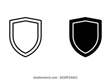 Shield icon set in vintage style. Protect shield security line icons. Badge quality symbol, sign, logo or emblem.  Black knight award contours and linear signs. Protect shapes silhouette. 