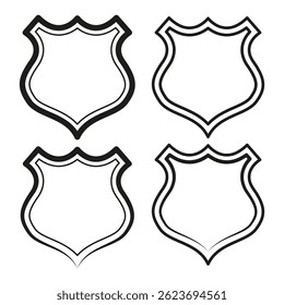 Shield icon shape. Security vector symbol. Blank defense badge. Simple black outline.