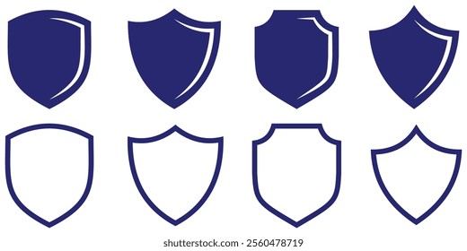 Shield icon, silhouette, logo on white background. Set of vintage label and badges shape collections. Vector illustration. Black template for patch, insignias, overlay. Design eps 10. 