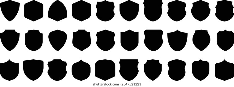 Shield icon. Silhouette of a protective shield in a simple style. Protect shapes silhouette. Security shield icon. Heraldic shield set. Armor vector icon. Firewall icon, vector illustration