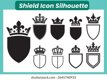 shield icon silhouette set, shield, icon, silhouette, protection, security, defense