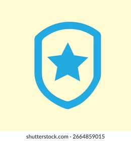 Ícone de escudo com emblema de estrela, estilo plano azul representando segurança, realização ou qualidade.