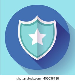 shield icon with star - protection symbol. Flat design style