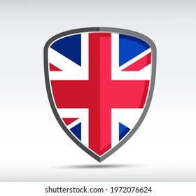 Shield icon with state flag of Great Britain country on gray bacground. Vector illustration.