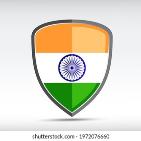 Shield icon with state flag of India country on gray bacground. Vector illustration.