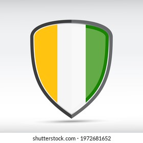 Shield icon with state flag of Ireland country on gray bacground. Vector illustration.