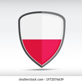 Shield icon with state flag of Poland country on gray bacground. Vector illustration.