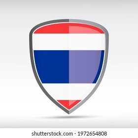 Shield icon with state flag of Thailand country on gray bacground. Vector illustration.