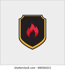 the shield icon style flat design with a fire for game assets