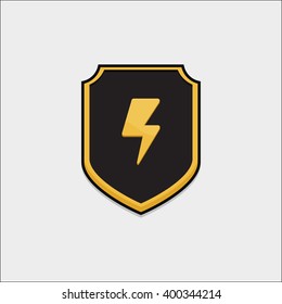 the shield icon style flat design with a thunderbolt for game assets