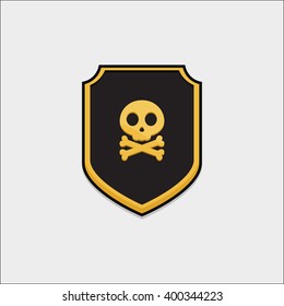 the shield icon style flat design with a skull for game assets