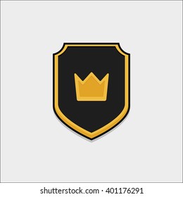 the shield icon style flat design with a crown for game assets