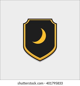 the shield icon style flat design with a moon for game assets