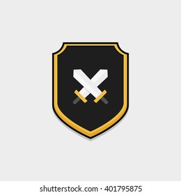 the shield icon style flat design with a sword for game assets