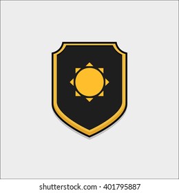 the shield icon style flat design with a sun for game assets