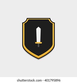 the shield icon style flat design with a sword for game assets